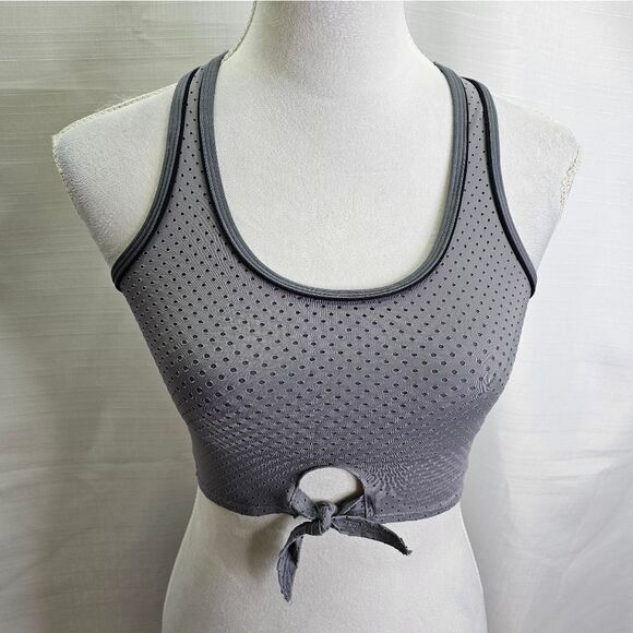 PINK Victoria's Secret Gray Mesh Tie Front Sports Bra Size XS - Picture 3 of 8